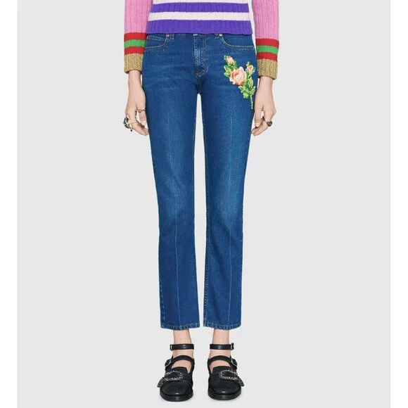 GUCCI★素敵！EMBROIDERED FLOWER ROARING TIGER JEANS GUCCI☆素敵！EMBROIDERED FLOWER ROARING TIGER JEANS